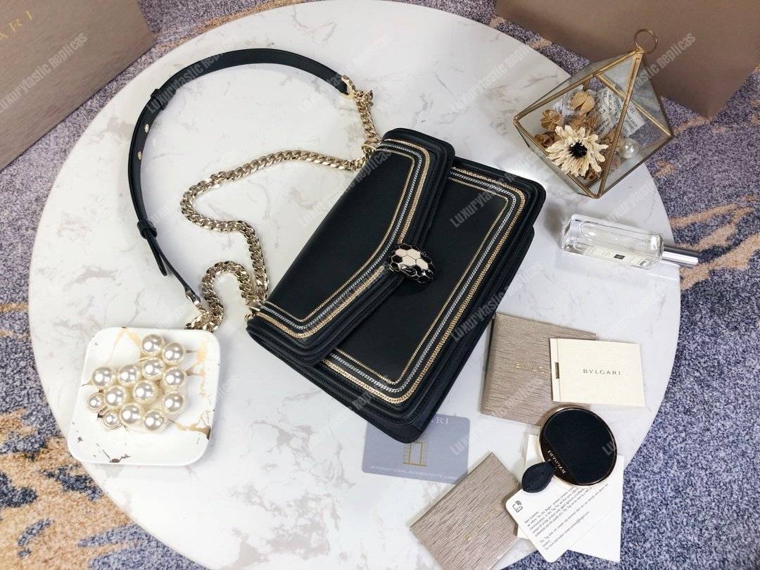 BVL Serpenti Diamond Blast Shoulder Bag Black With Chain Motif