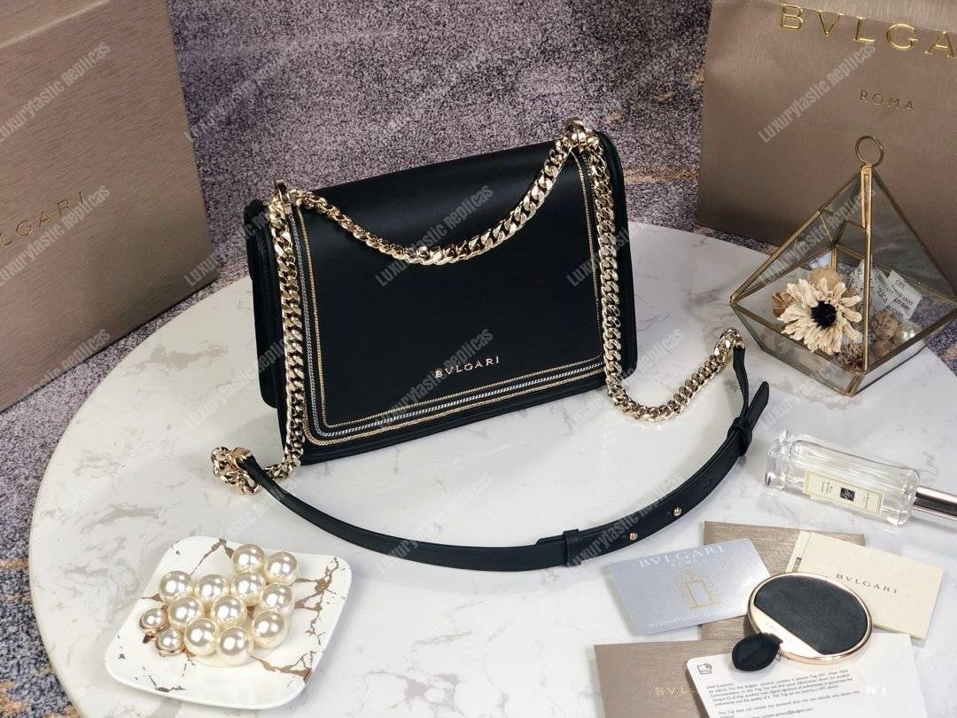 BVL Serpenti Diamond Blast Shoulder Bag Black With Chain Motif