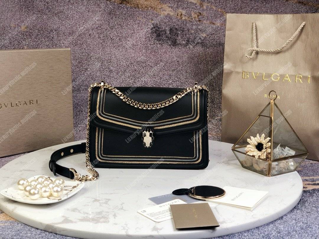 BVL Serpenti Diamond Blast Shoulder Bag Black With Chain Motif