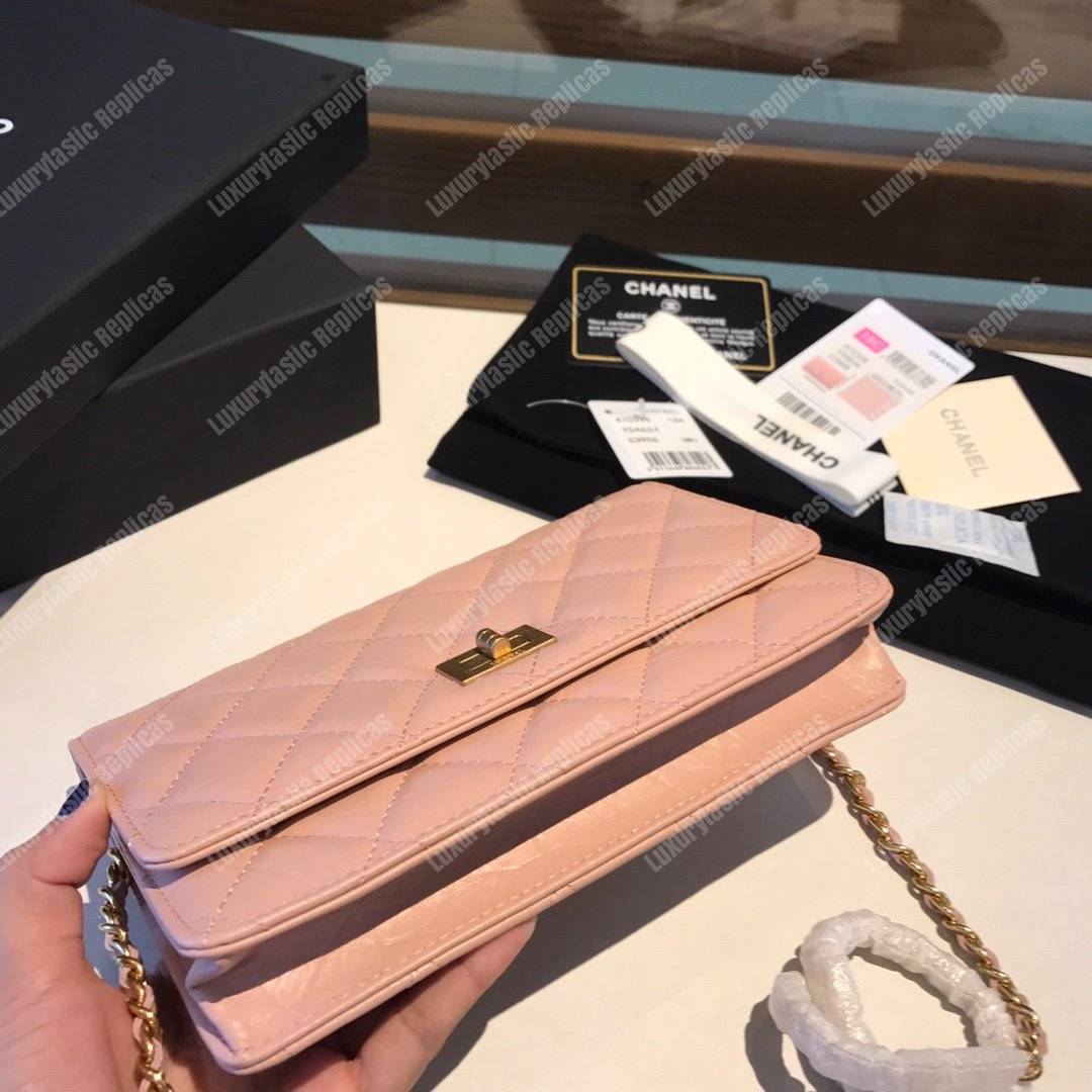 Ch*el wallet on chain – woc aged calfskin pink