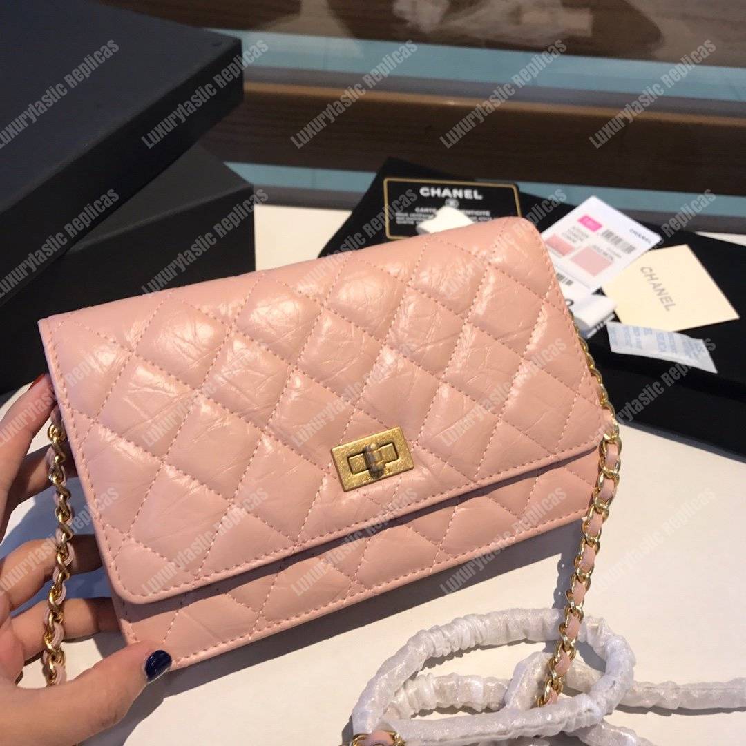 Ch*el wallet on chain – woc aged calfskin pink