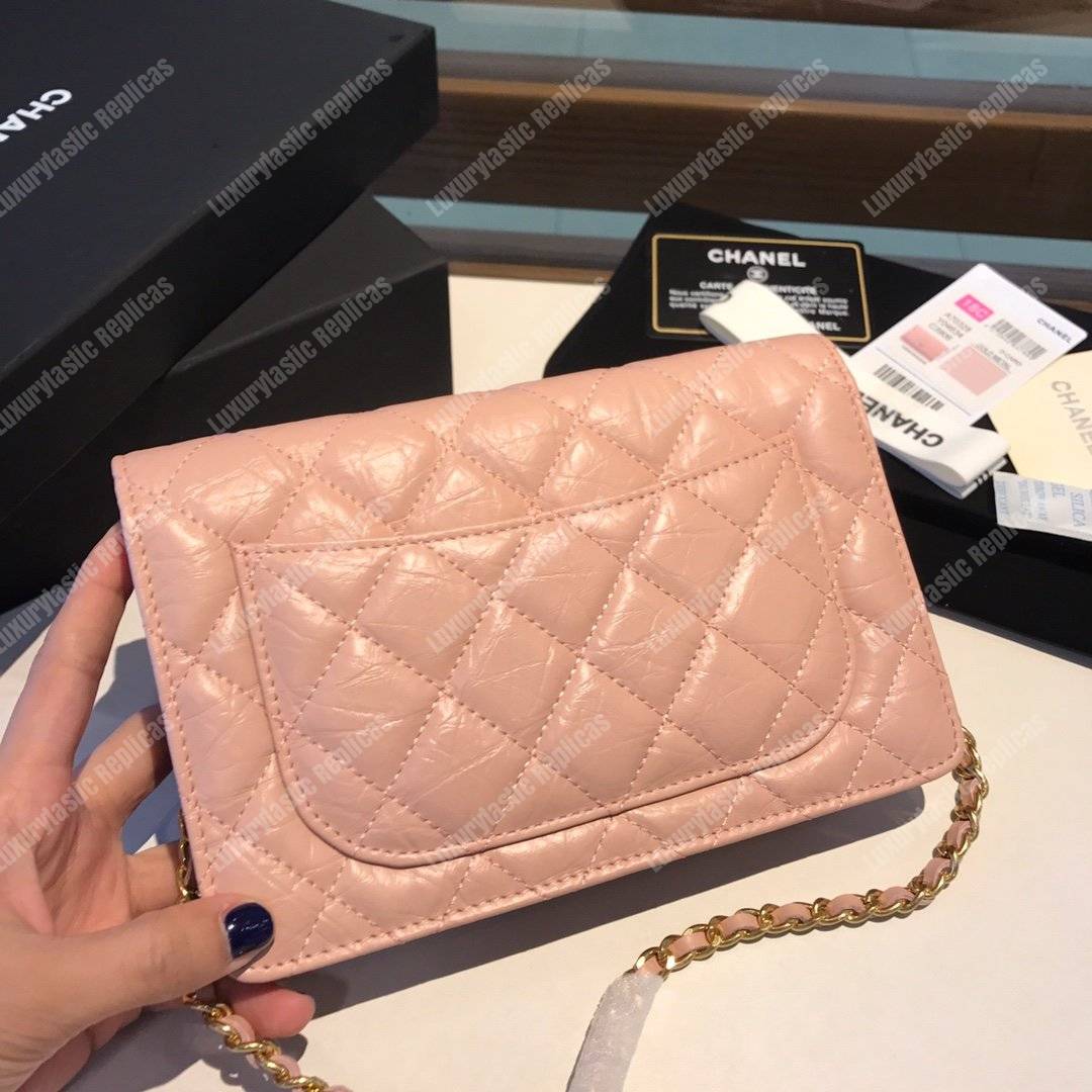 Ch*el wallet on chain – woc aged calfskin pink