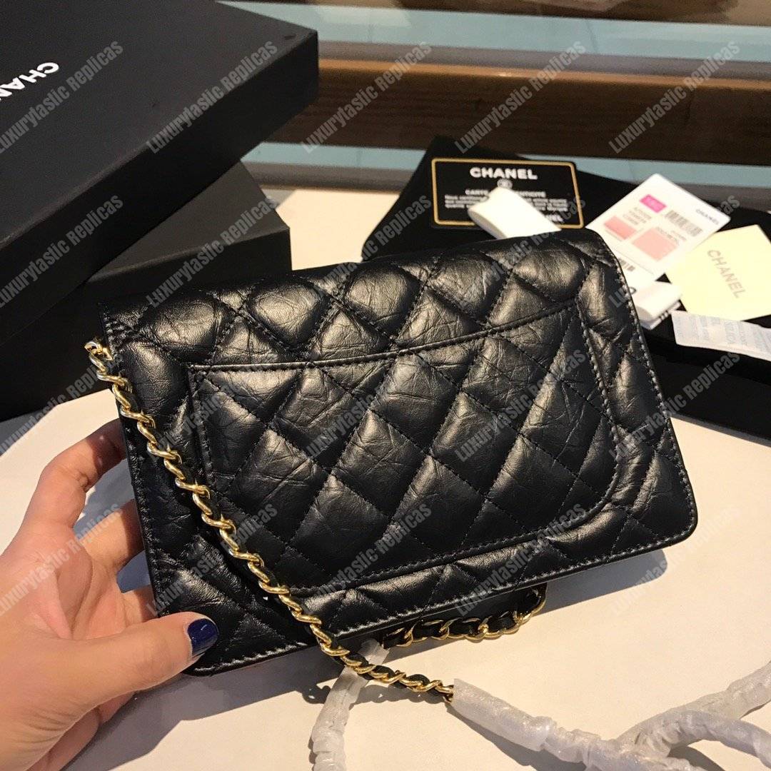 Ch*el wallet on chain – woc aged calfskin black