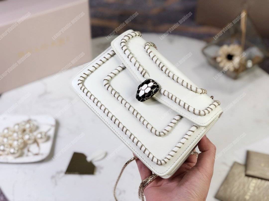 BVL Serpenti Forever Mini Bag White With Woven Chain