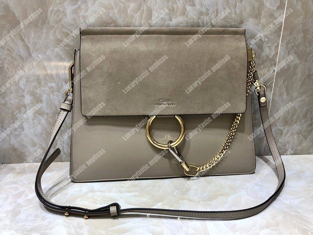 Chloe Faye Shoulder Bag In Smooth And Suede Calfskin Grey
