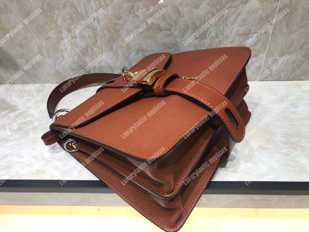 Chloe Medium Aby Day Shoulder Bag In Grained And Shiny Calfskin Brown