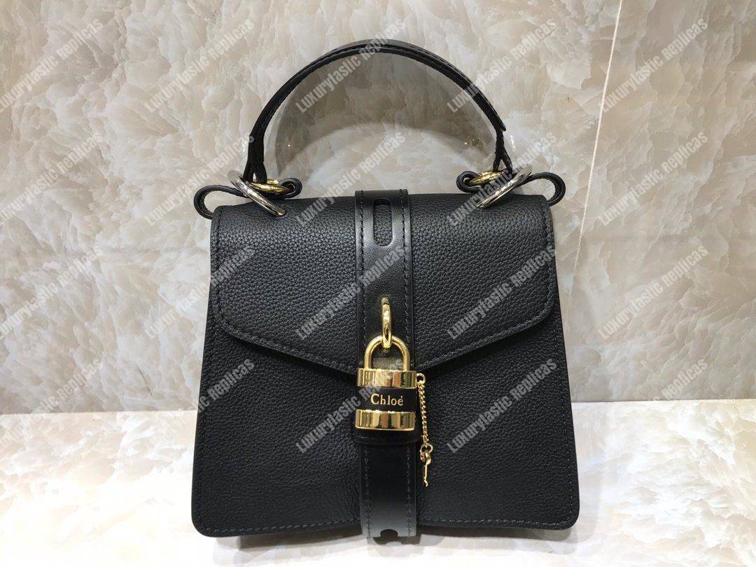 Chloe Small Aby Day Shoulder Bag In Grained And Shiny Calfskin Black