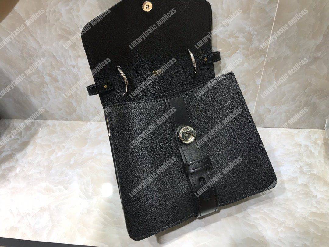 Chloe Small Aby Day Shoulder Bag In Grained And Shiny Calfskin Black