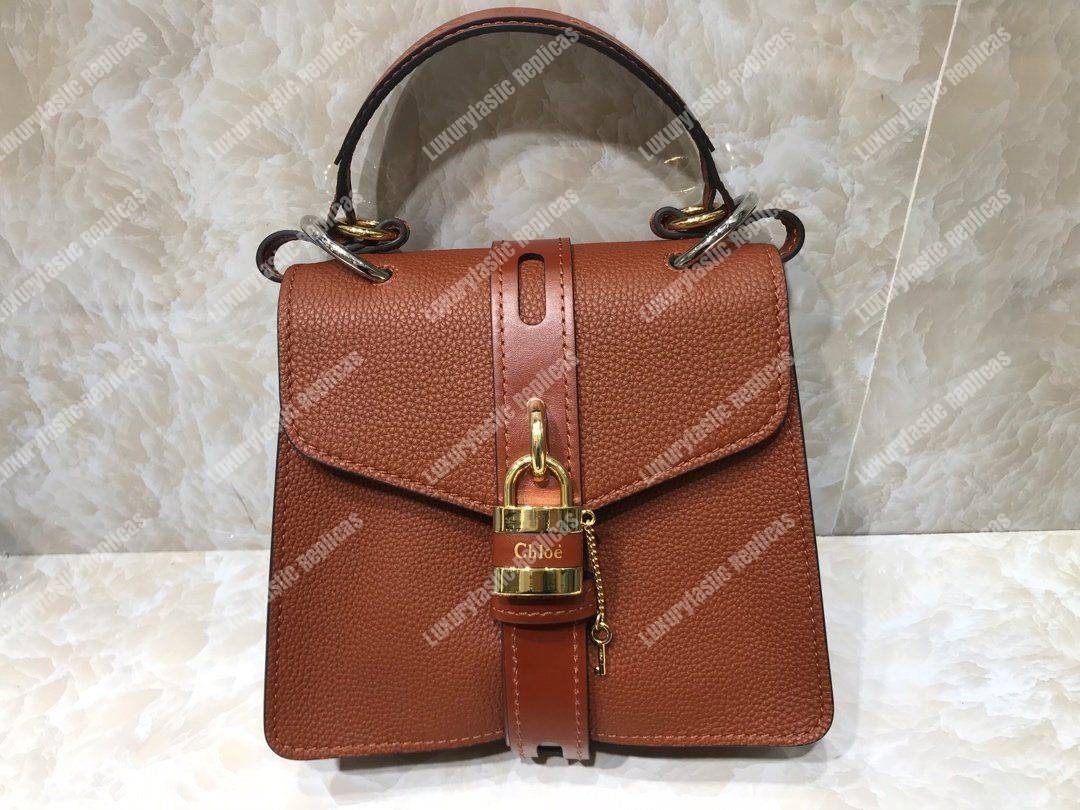 Chloe Small Aby Day Shoulder Bag In Grained And Shiny Calfskin Brown