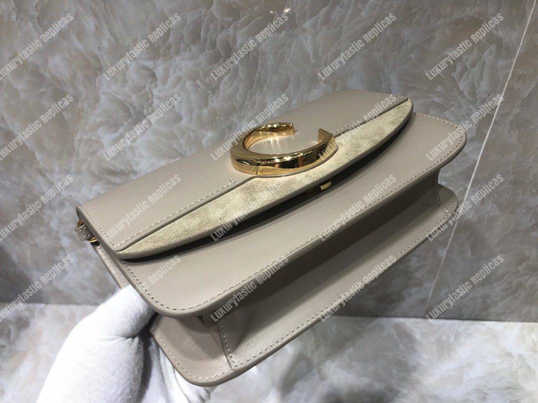 Chloe “C” Clutch With Chain In Shiny And Suede Calfskin Grey