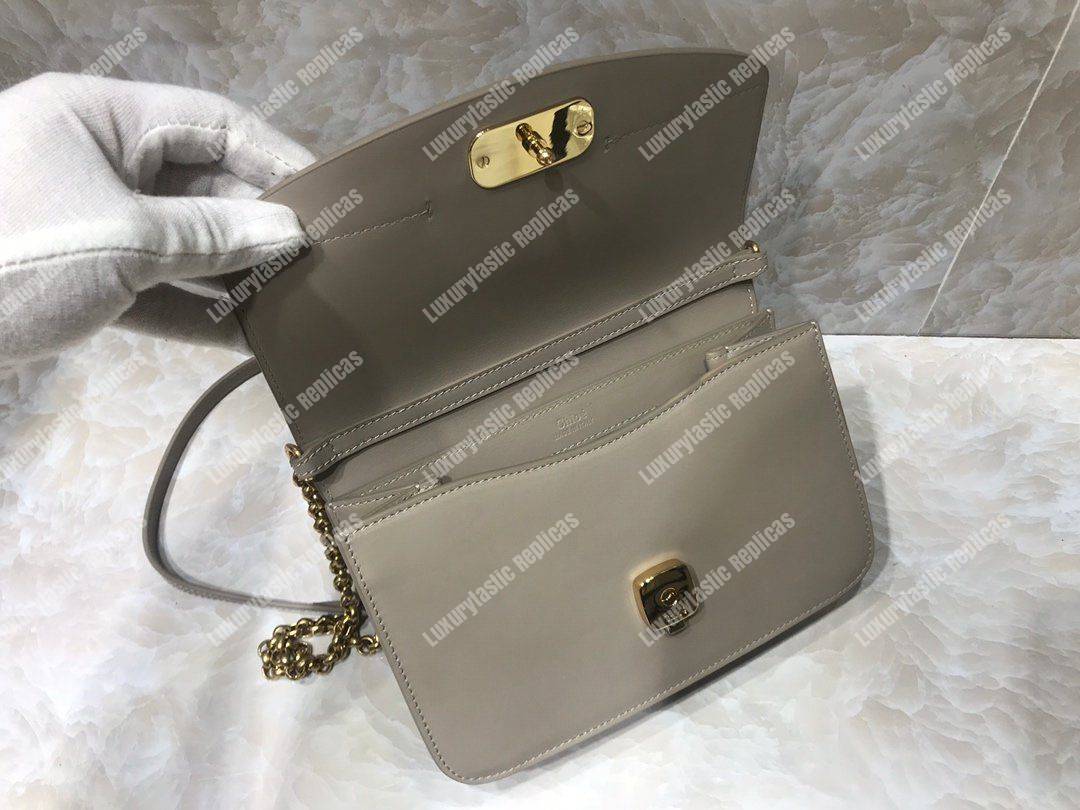 Chloe “C” Clutch With Chain In Shiny And Suede Calfskin Grey