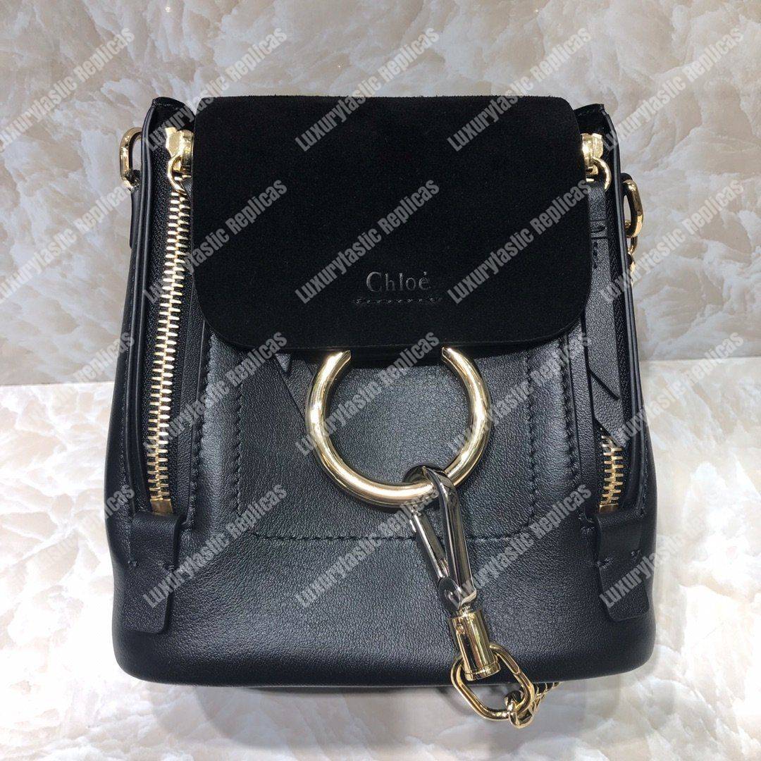 Chloe Mini Faye Backpack In Smooth And Suede Calfskin Black
