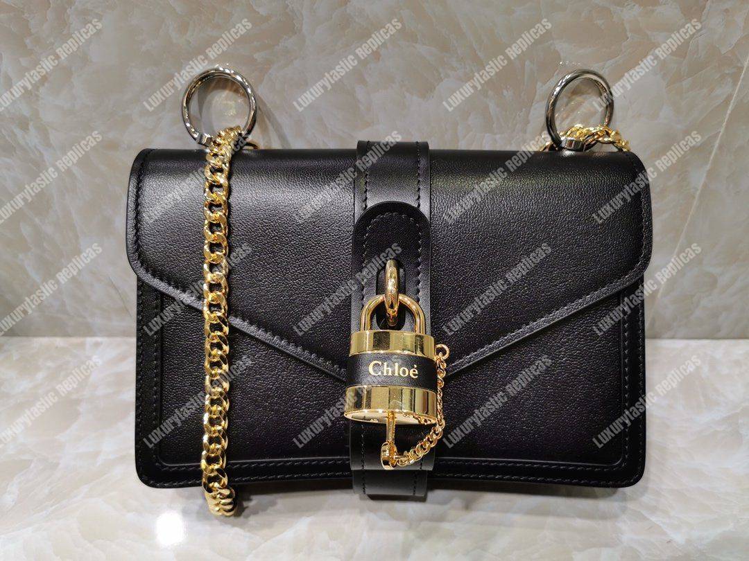 Chloe Aby Chain Shoulder Bag In Shiny Goatskin And Calfskin Black