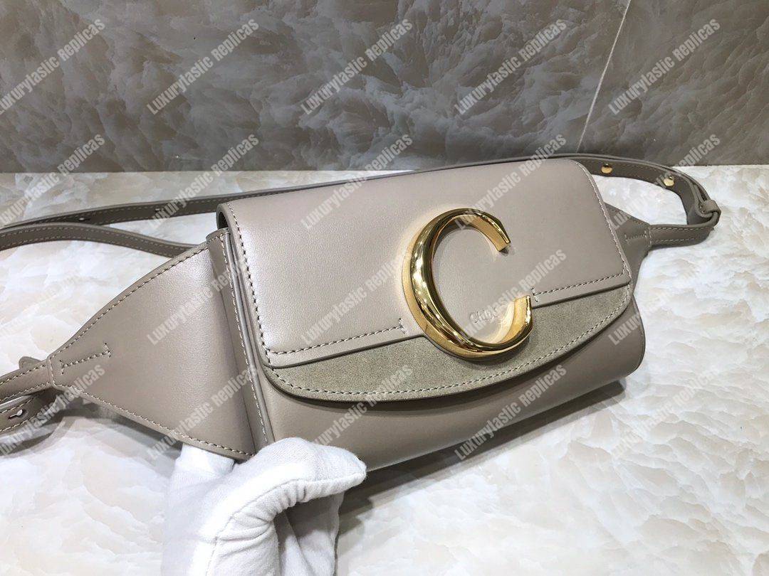 Chloe “C” Belt Bag In Shiny And Suede Calfskin Grey