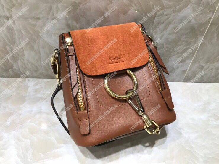 Chloe Mini Faye Backpack In Smooth And Suede Calfskin Brown