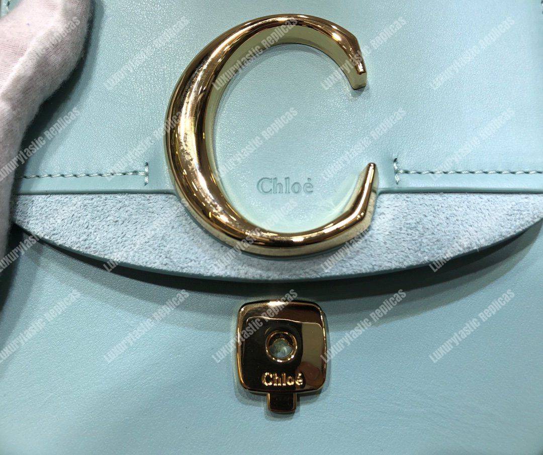 Chloe Mini Chloe C Bag In Shiny And Suede Calfskin Sky Blue
