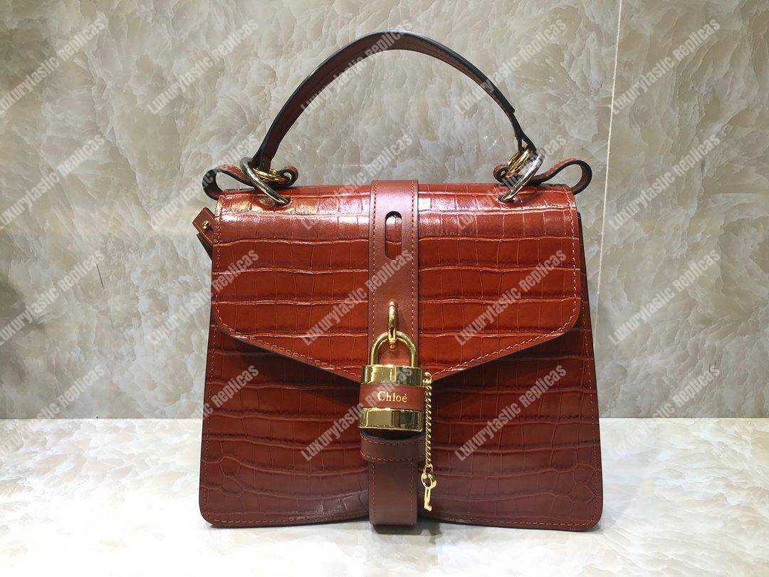 Chloe Medium Aby Day Shoulder Bag In Embossed Croco Effect On Calfskin Brown