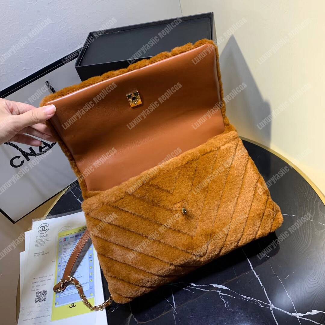Ch*el flap bag with top handle beige