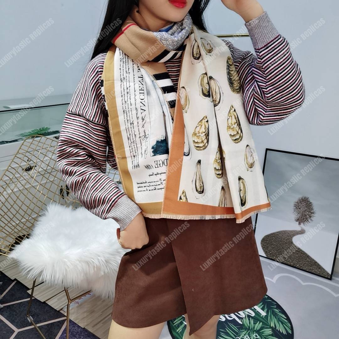 B**rry oyster, blue monogram and mariner print silk scarf archive beige