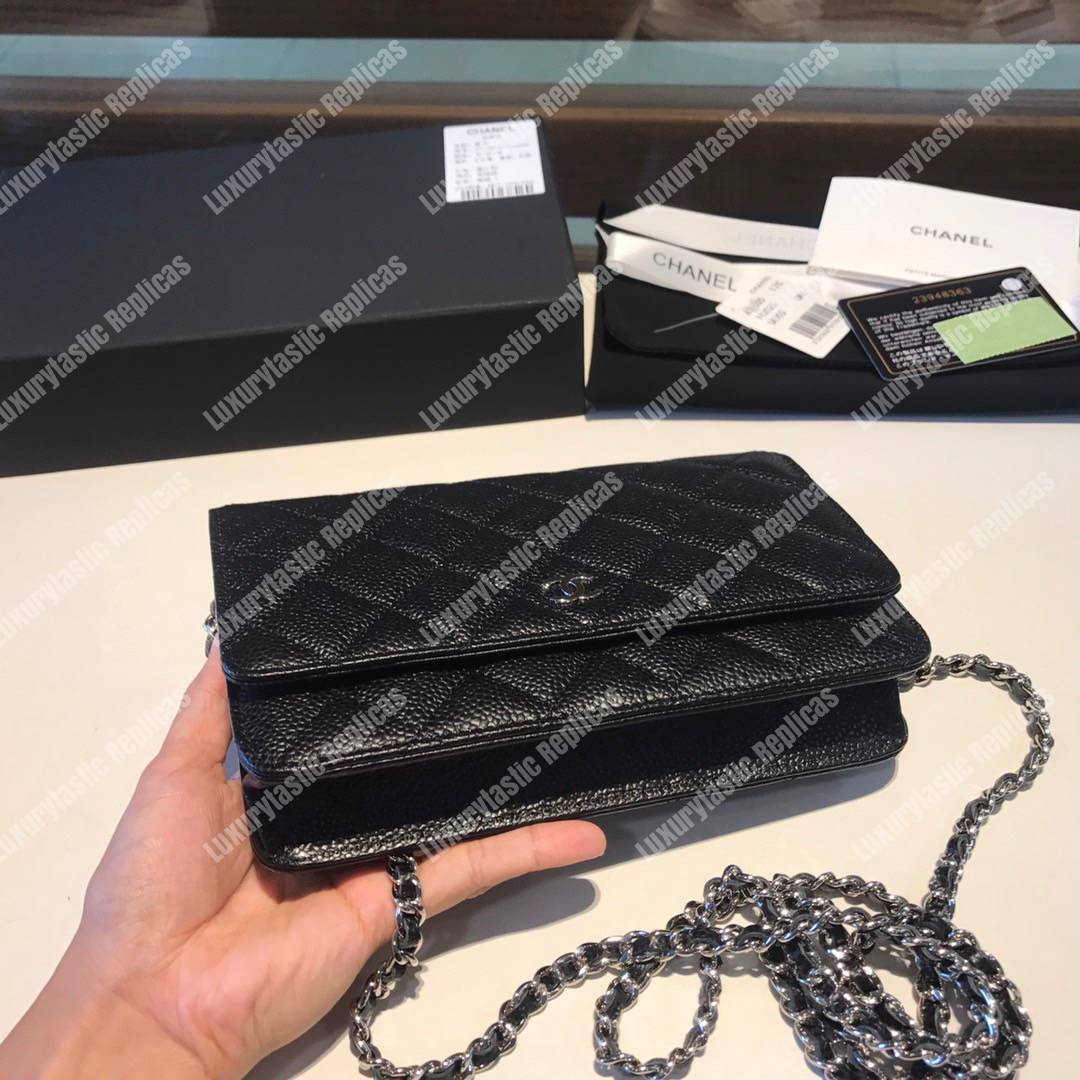 Ch*el wallet on chain – woc classic caviar silver-toned metal black