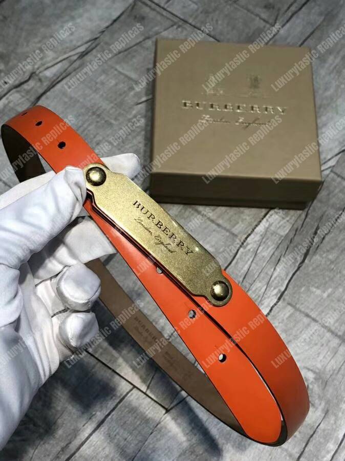 B**rry brass plaque buckle embossed bridle leather belt orange