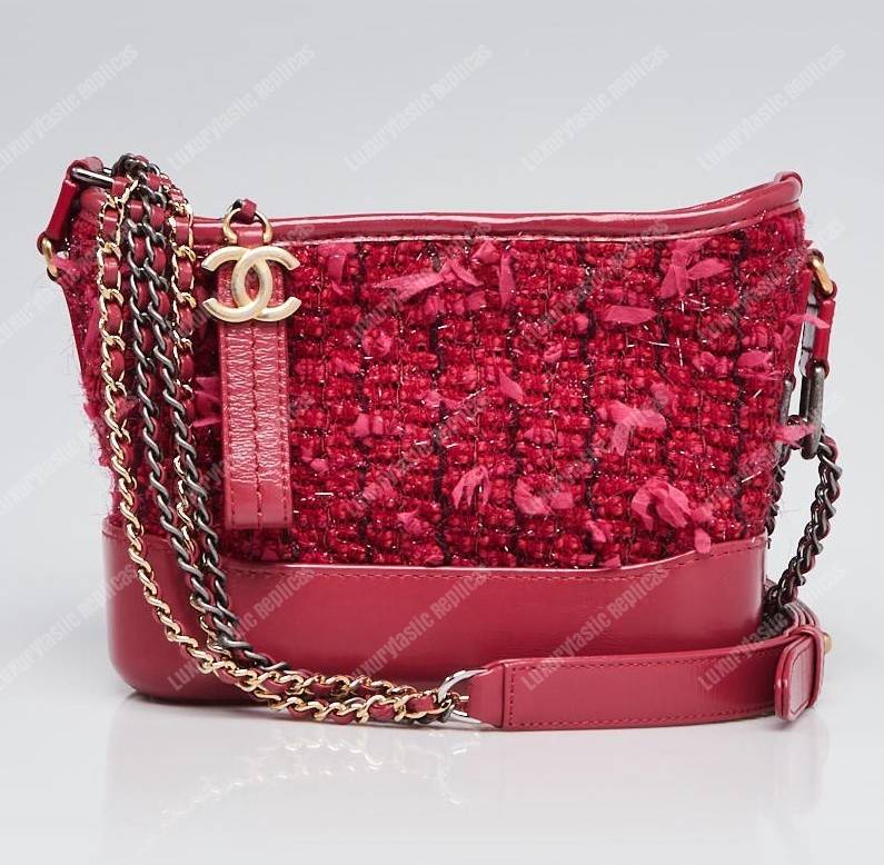Ch*el medium tweed gabrielle hobo bag red