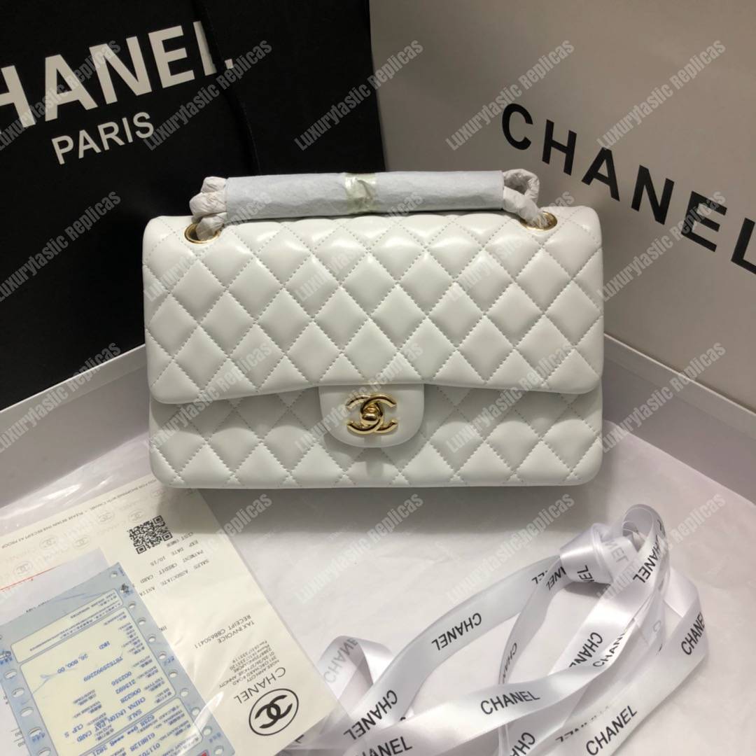 Ch*el medium classic handbag white