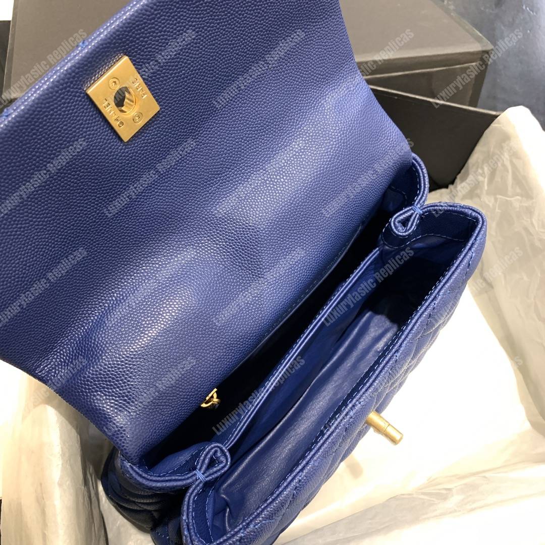 Ch*el flap bag with burgundy top handle caviar leather blue