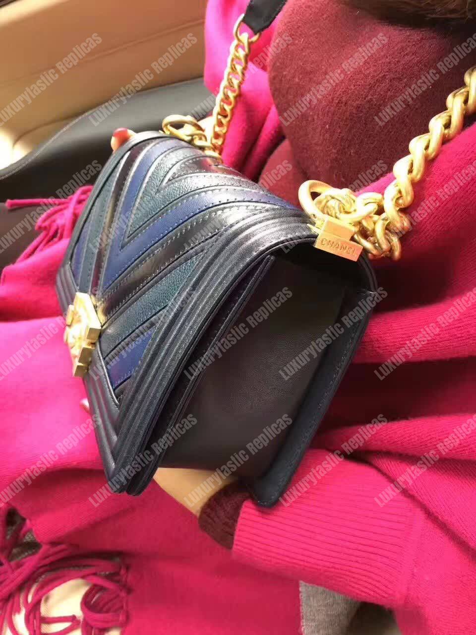 Ch*el medium boy flap bag black