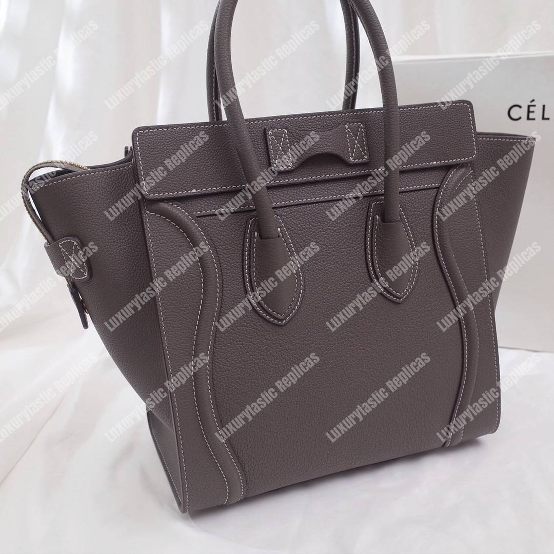 Micro Luggage Handbag In Drummed Calfskin Souris