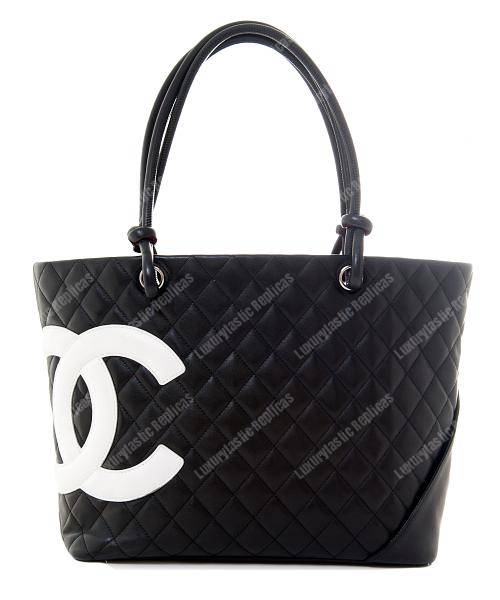 Ch*el cambon signature large cc logo calfskin black leather shoulder bag