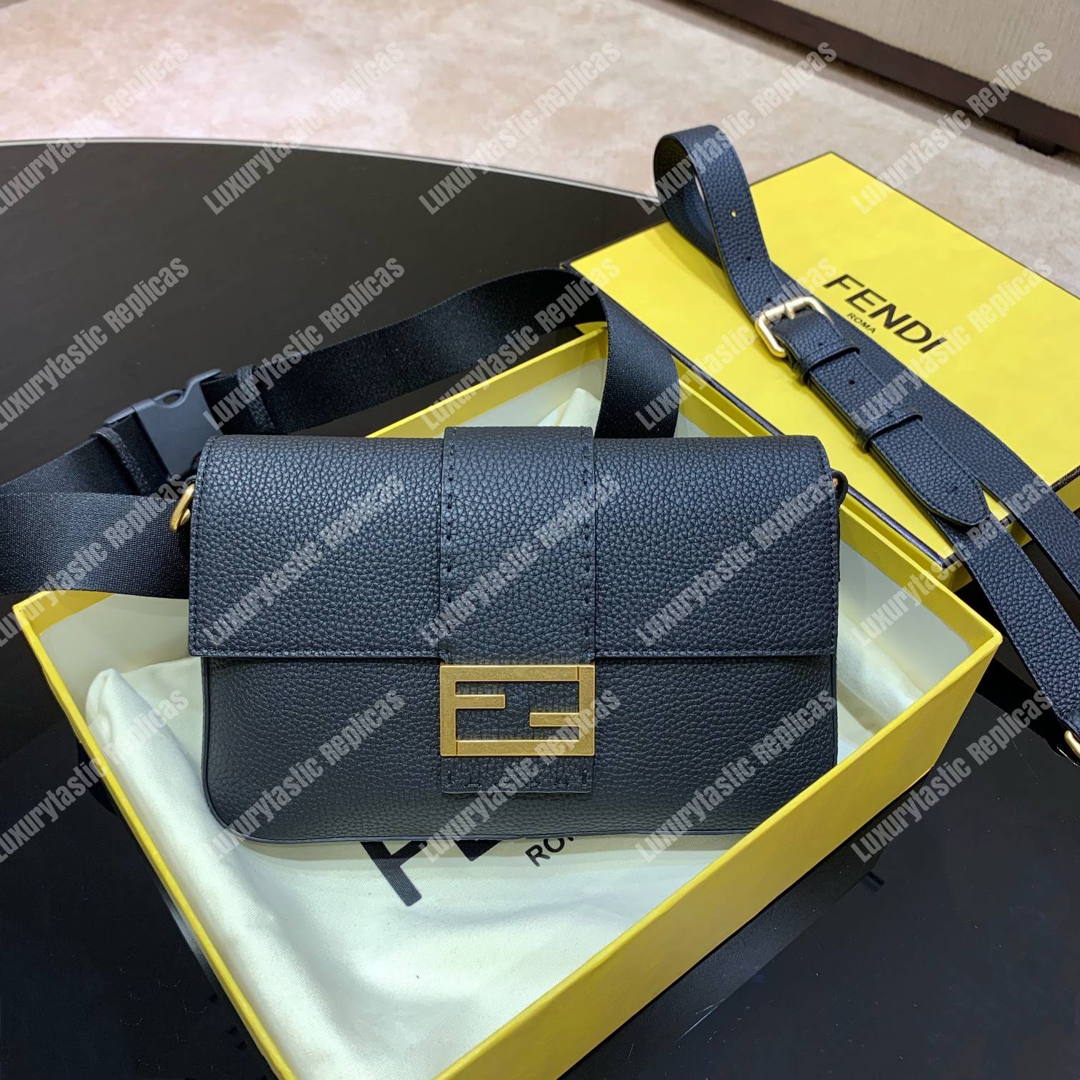 F**di baguette black leather bag