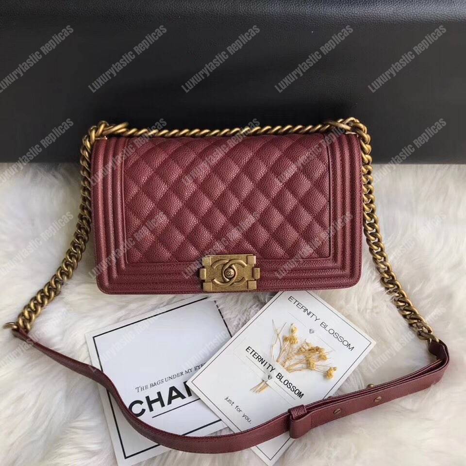 Ch*el boy medium handbag burgundy