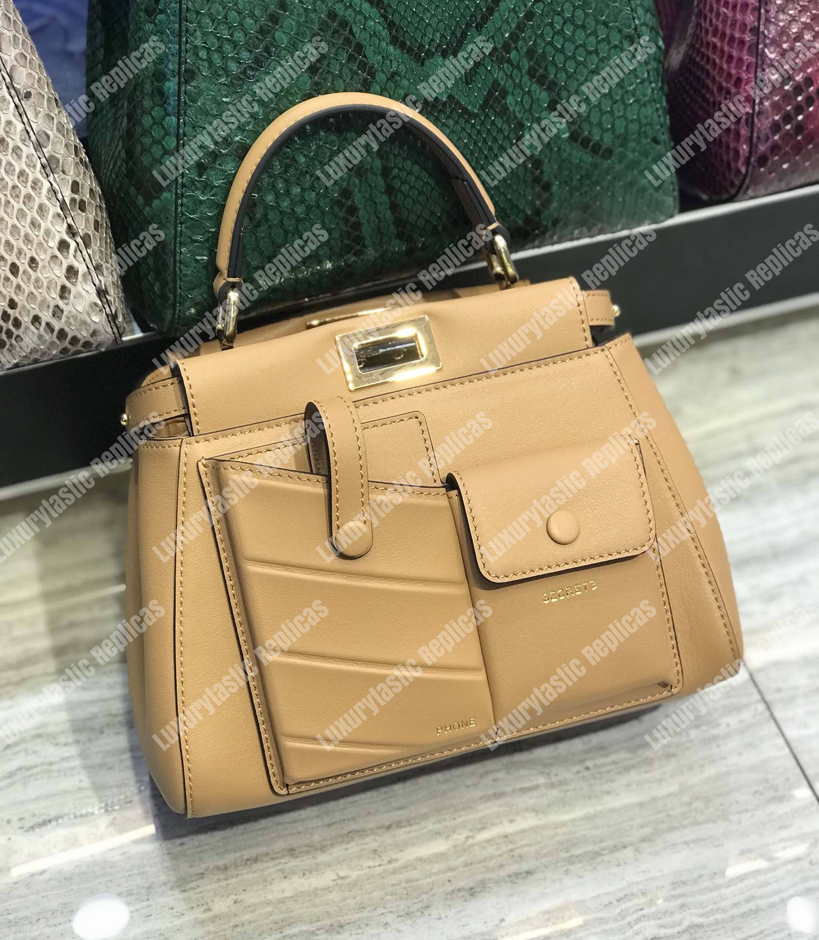 F**di peekaboo iconic mini beige leather bag