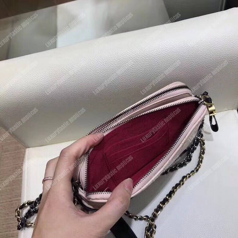 Ch*el clutch with chain beige and black