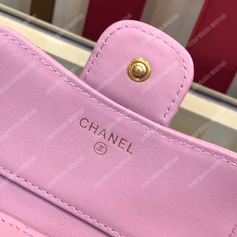 Ch*el classic small flap wallet pink