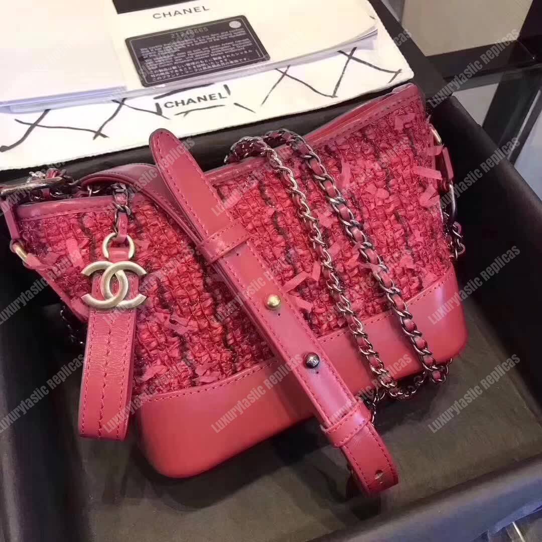 Ch*el small tweed gabrielle hobo bag red