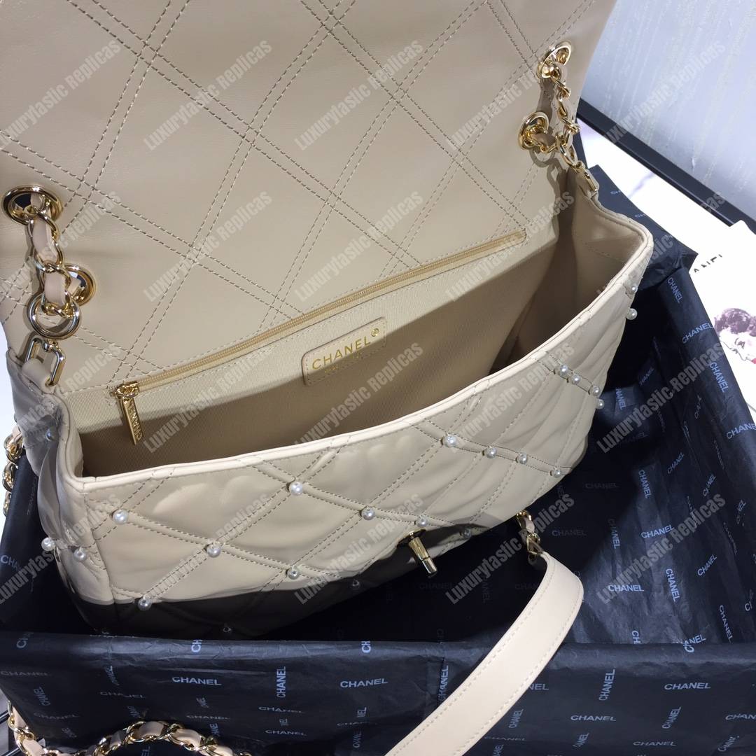 Ch*el flap bag iimitation pearls beige