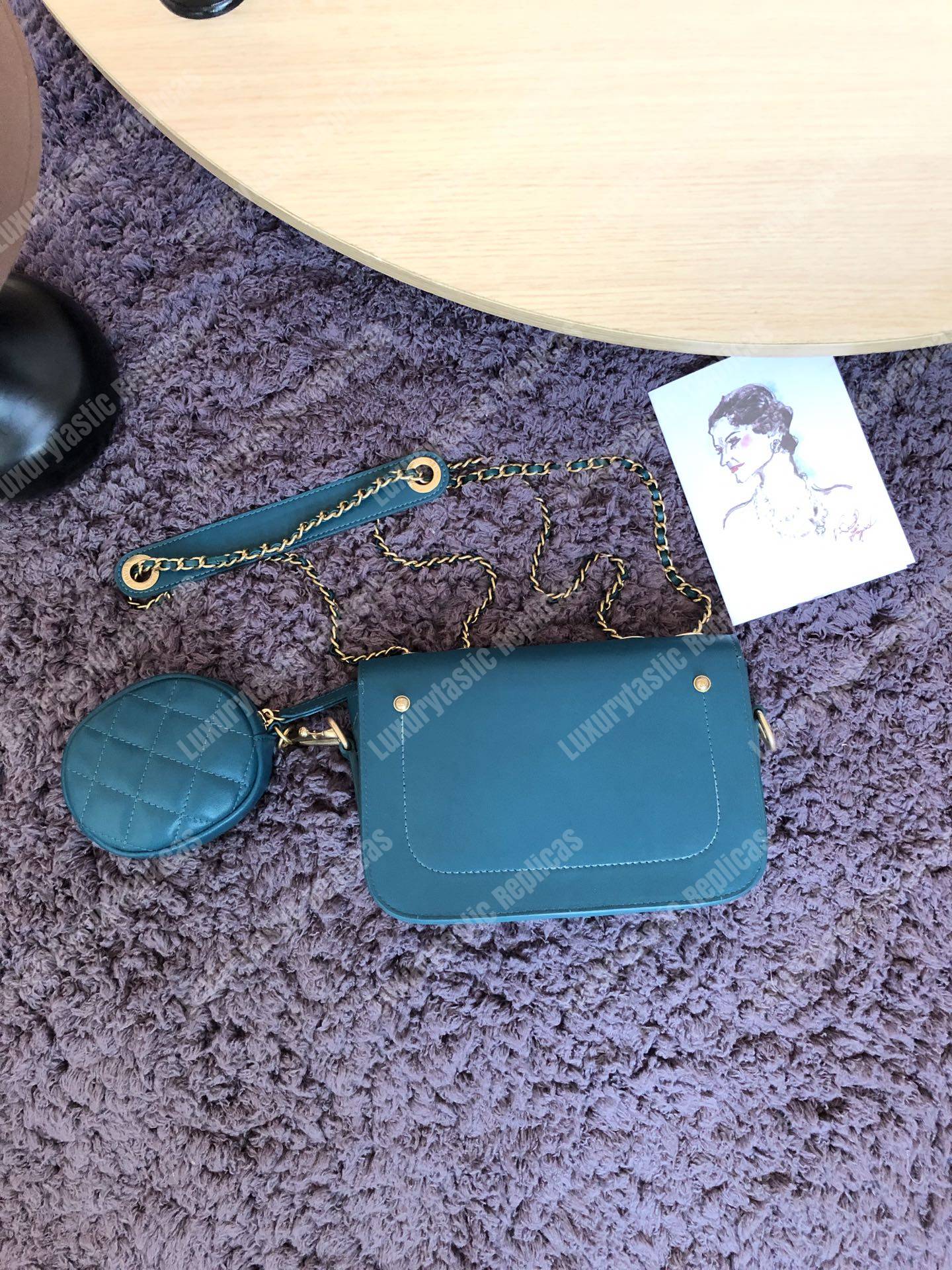 Ch*el flap bag & coin purse blue