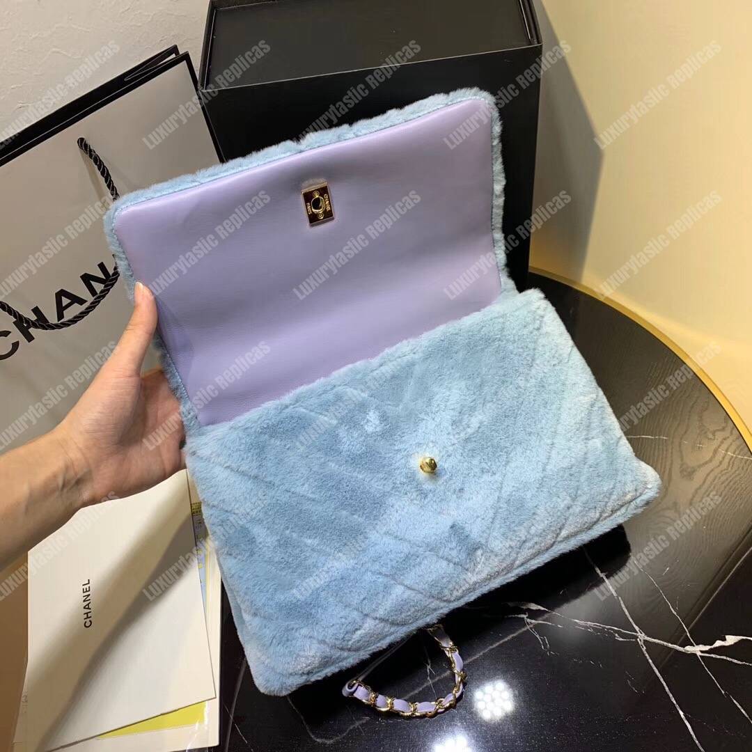 Ch*el flap bag with top handle sky blue