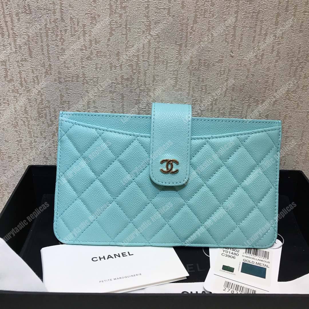 Ch*el classic pouch caviar leather sky blue