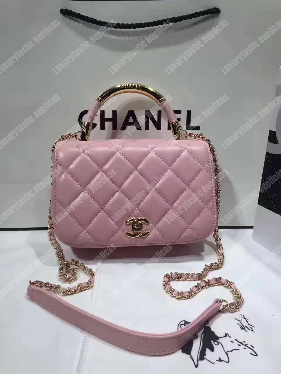 Ch*el small flap bag with top handle pink