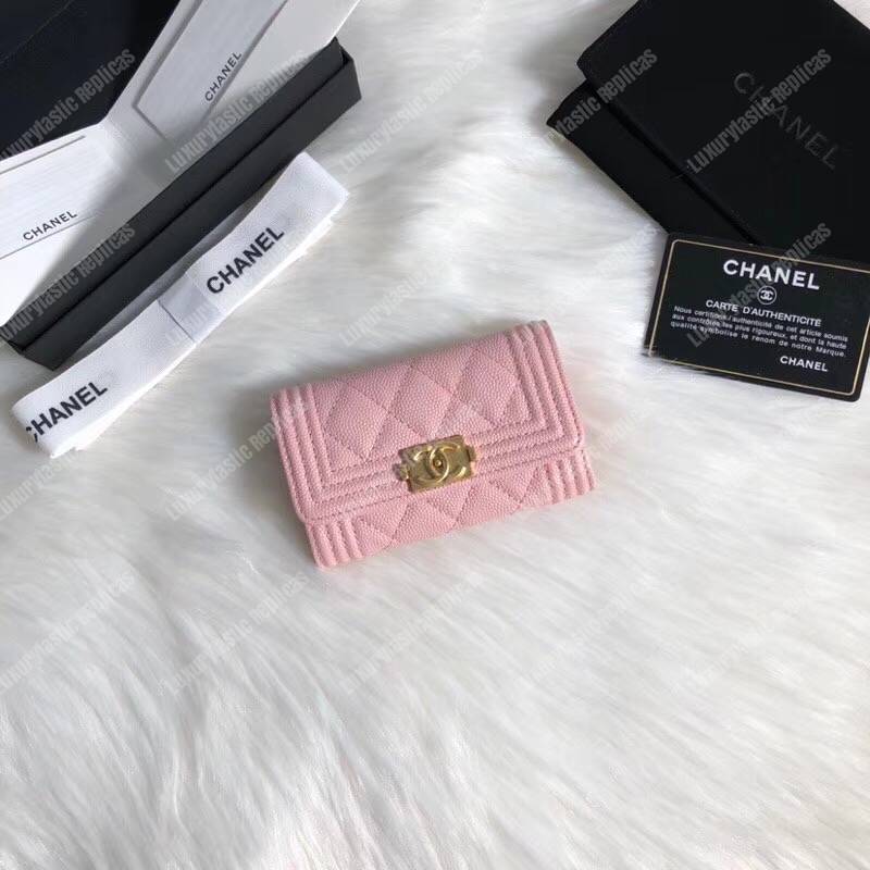 Ch*el boy small flap wallet pink