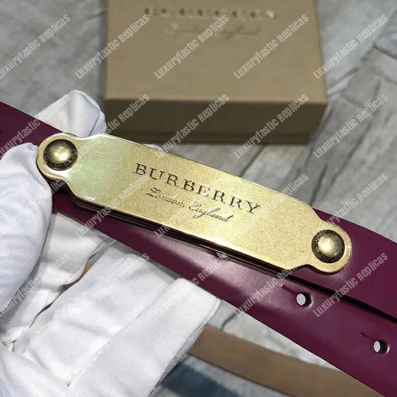 B**rry brass plaque buckle embossed bridle leather belt purple