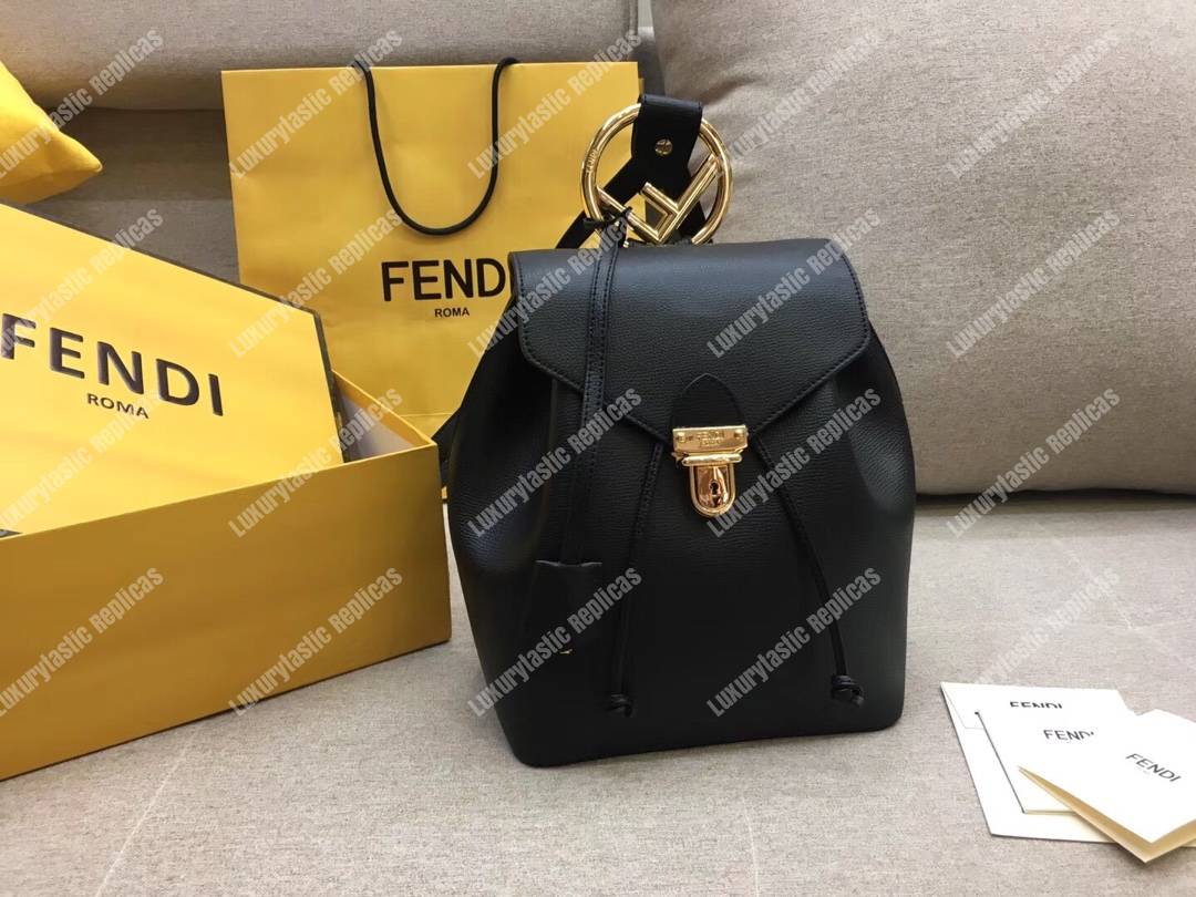 F**di black leather backpack