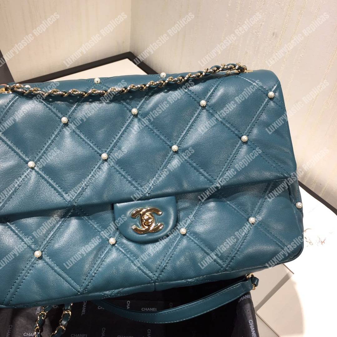 Ch*el flap bag iimitation pearls blue