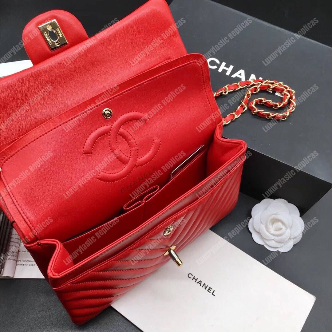 Ch*el classic medium handbag red
