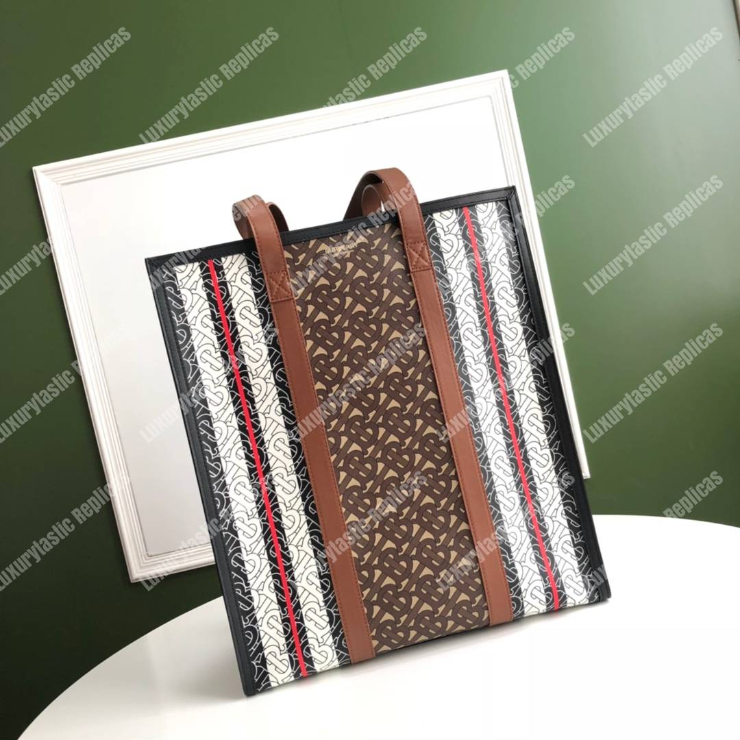 B**rry monogram stripe e-canvas portrait tote bag bridle brown
