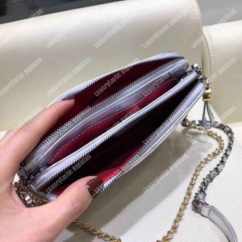 Ch*el clutch with chain silver