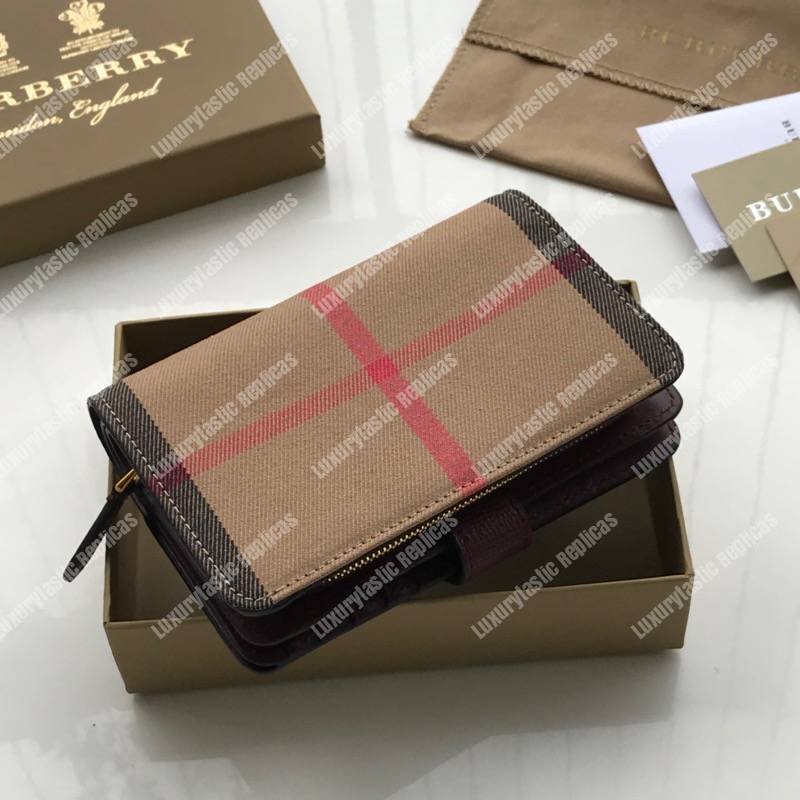 B**rry house check and leather wallet dark brown